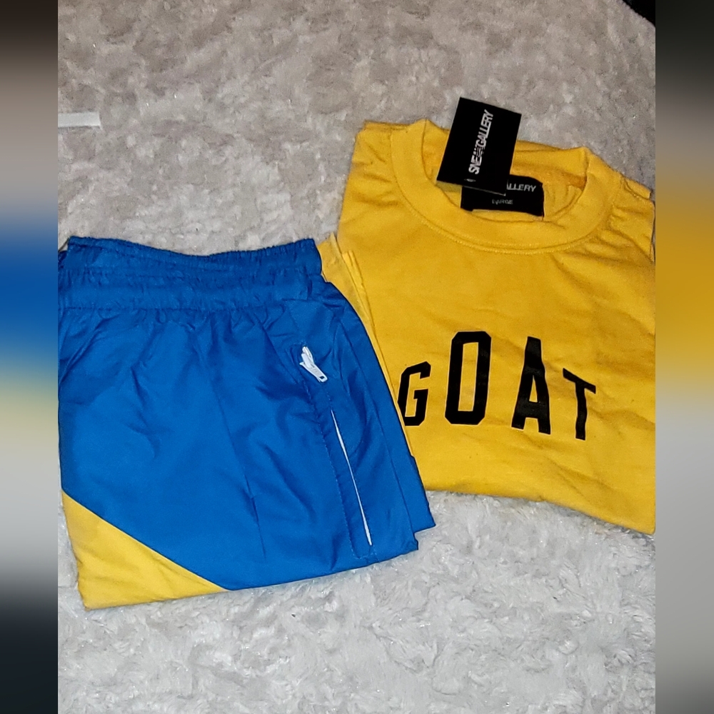 Yellow GOAT T-Shirt and Blue Shorts Set